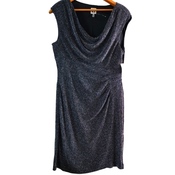 NWT Anne Klein Black With Sparkle Dress Rouching Sleeveless Cocktail Party Sz 12 - Picture 1 of 8